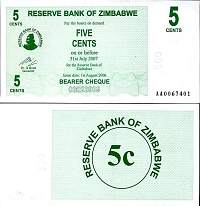 *5 Centov Zimbabwe 2006, P34 UNC, Bearer Cheque - Kliknutím na obrázok zatvorte -